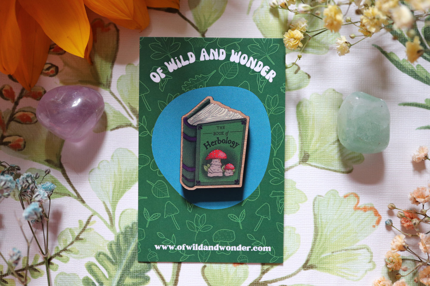 Wooden Herbology book Pin - Of Wild and Wonder