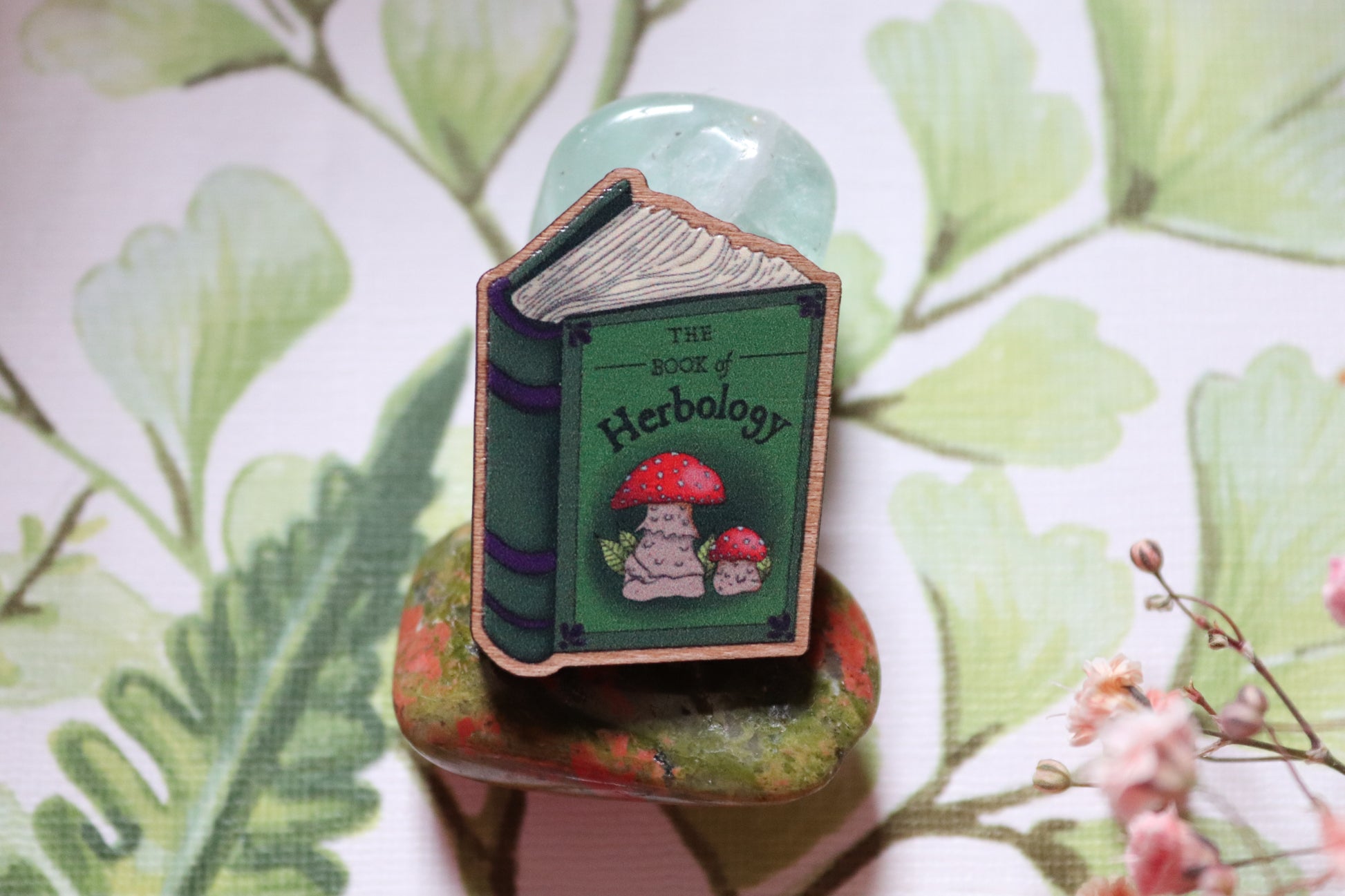 Wooden Herbology book Pin - Of Wild and Wonder